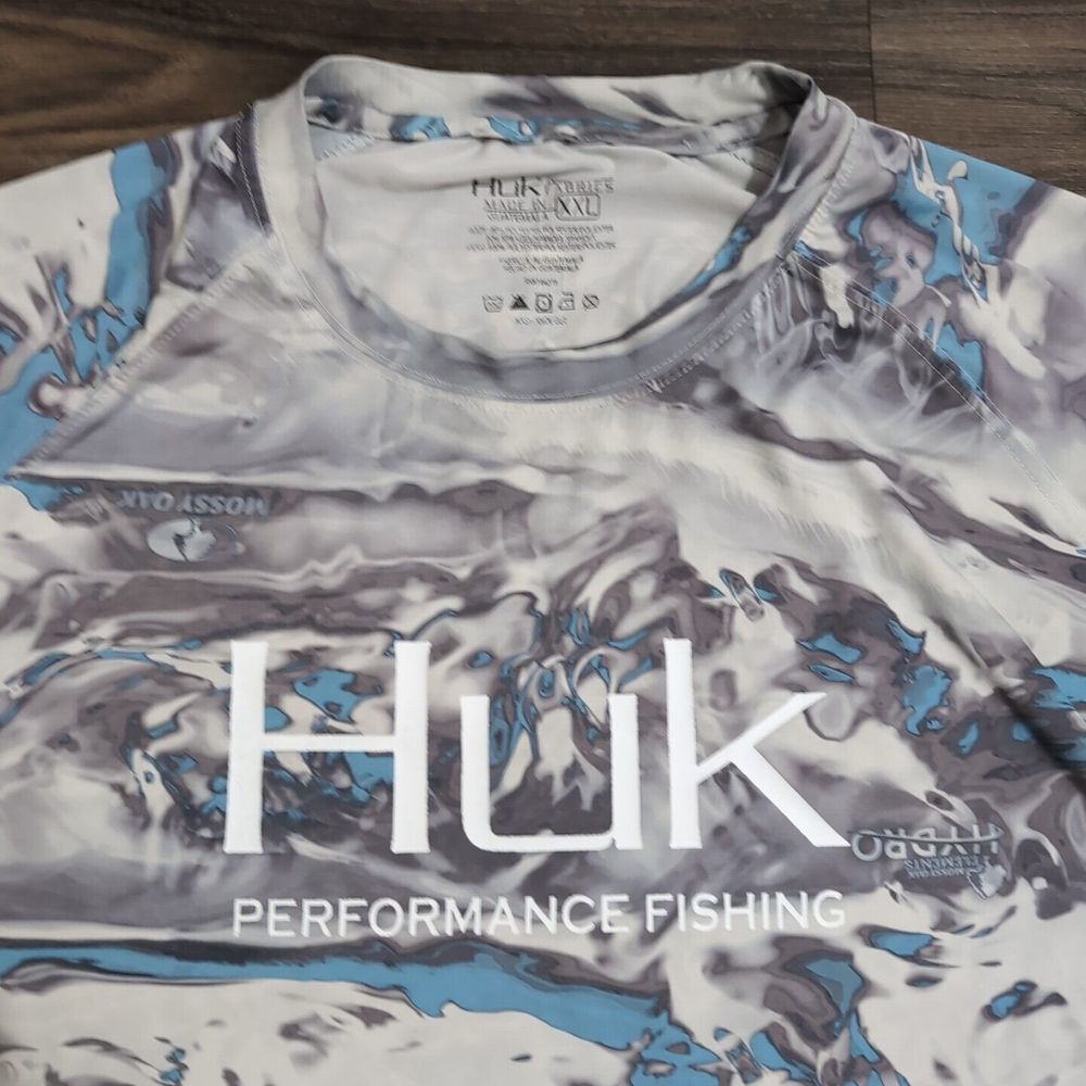 HUK Performance Fishing Sweatshirt Mens Large Gray Waves Activewear Pullover W19